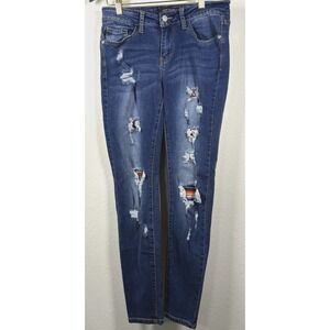 Judy Blue Serape Patch Distressed Skinny Fit Jeans Southwestern Boho‎ Denim 5/27